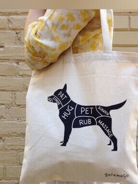 Gotamago Cream Canvas Dog Tote Bag with Black Dog/cat Print
